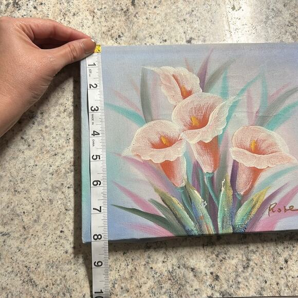 Original acrylic Painting- pink Callie Lillie’s - unframed, vintage wear, damage - Picture 5 of 14